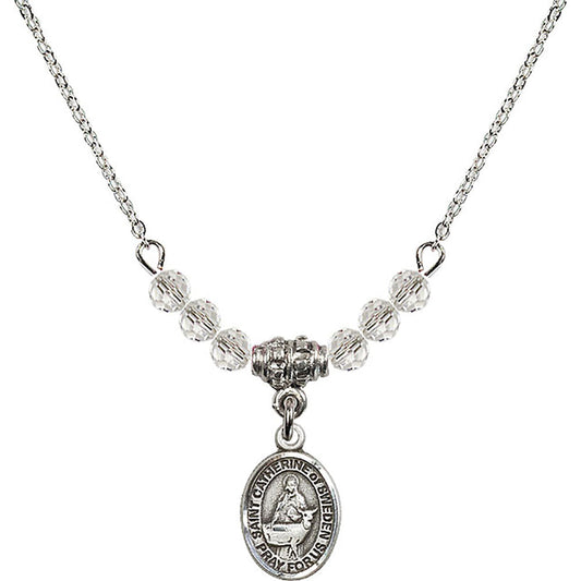 Sterling Silver Saint Catherine of Sweden Birthstone Necklace with Crystal Beads - 9336
