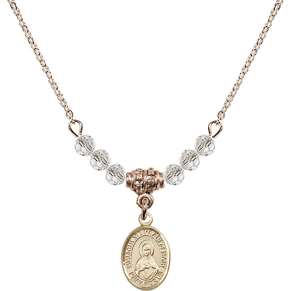 14kt Gold Filled Immaculate Heart of Mary Birthstone Necklace with Crystal Beads - 9337