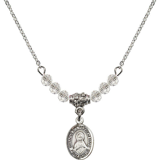 Sterling Silver Immaculate Heart of Mary Birthstone Necklace with Crystal Beads - 9337