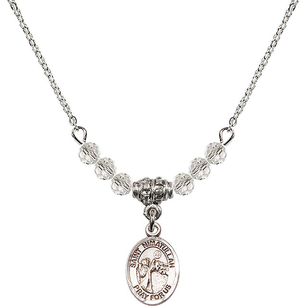 Sterling Silver Saint Nimatullah Birthstone Necklace with Crystal Beads - 9339