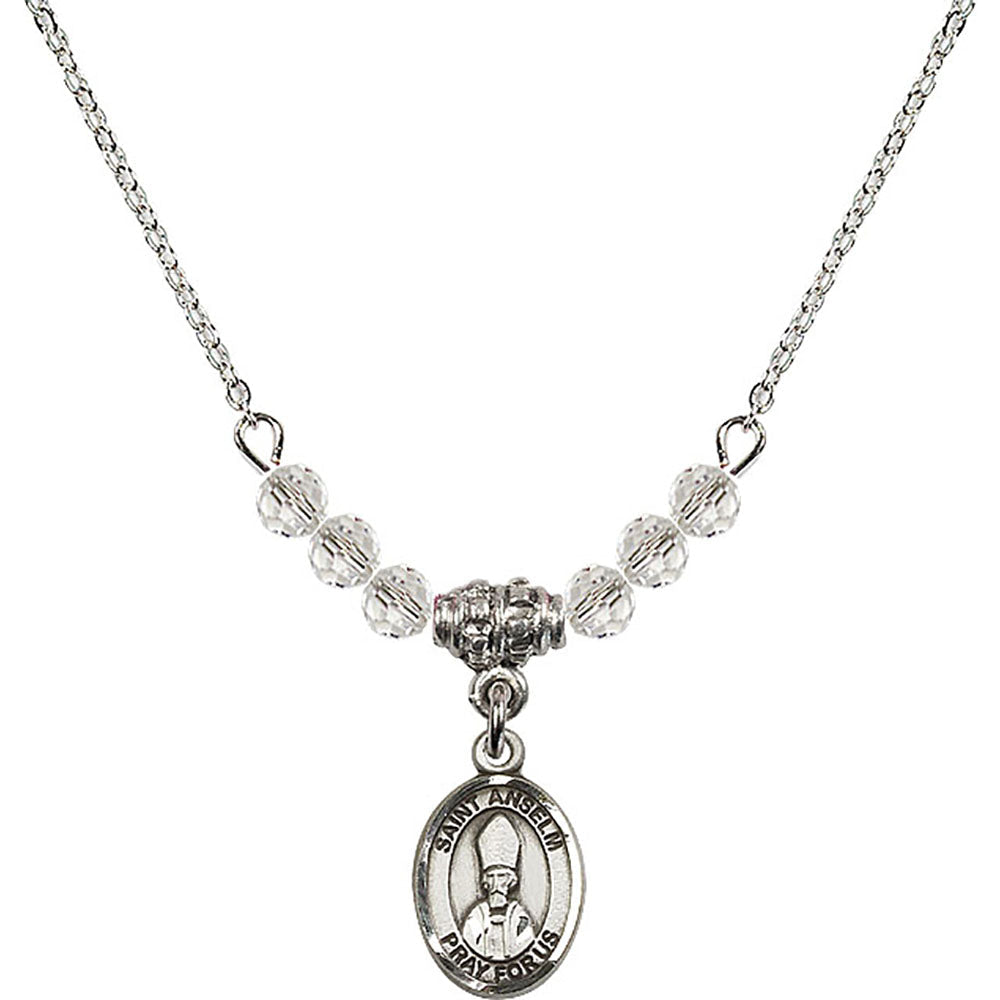 Sterling Silver Saint Anselm of Canterbury Birthstone Necklace with Crystal Beads - 9342