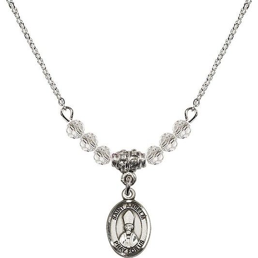 Sterling Silver Saint Anselm of Canterbury Birthstone Necklace with Crystal Beads - 9342