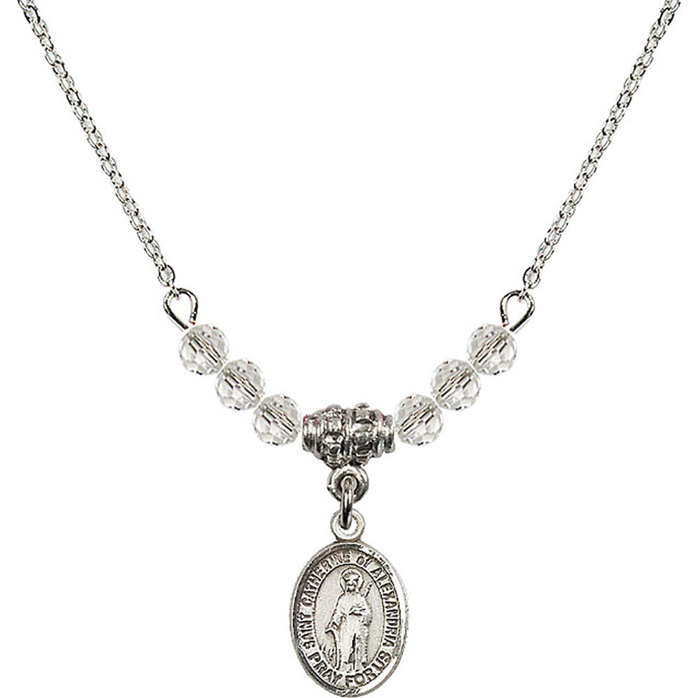 Sterling Silver Saint Catherine of Alexandria Birthstone Necklace with Crystal Beads - 9343