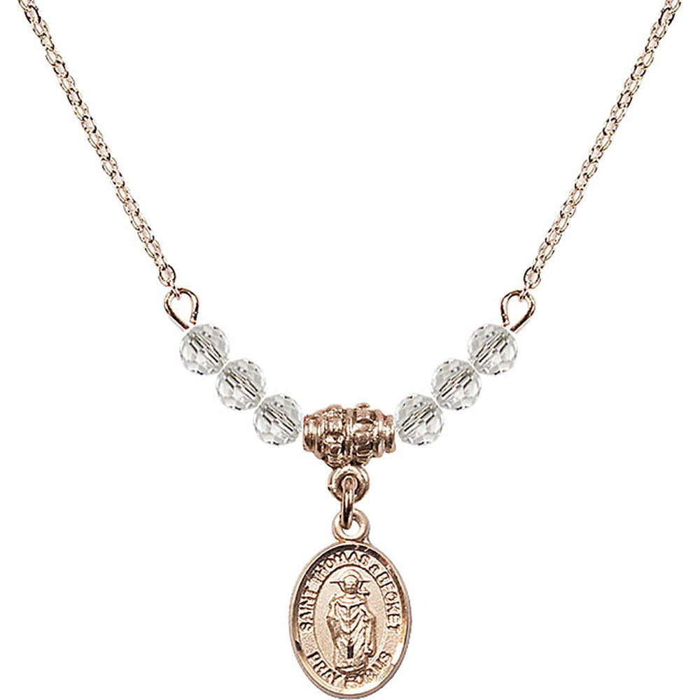 14kt Gold Filled Saint Thomas A Becket Birthstone Necklace with Crystal Beads - 9344