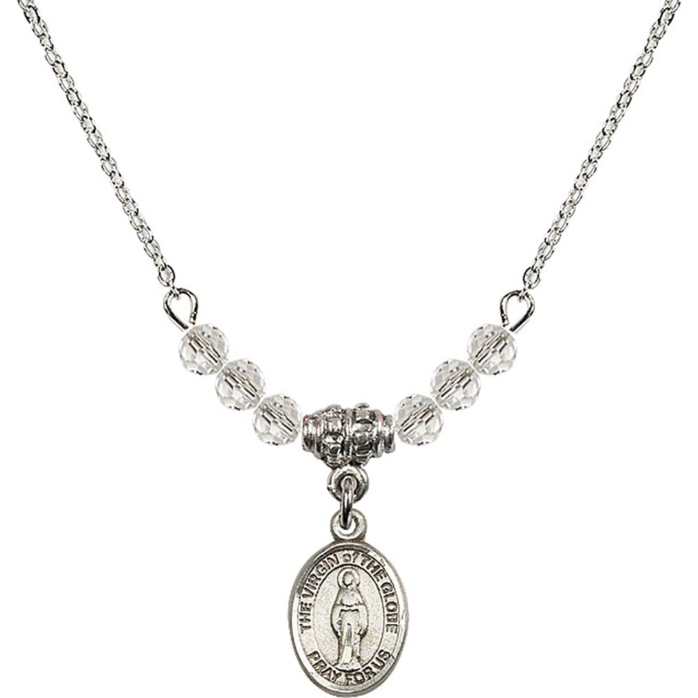Sterling Silver Virgin of the Globe Birthstone Necklace with Crystal Beads - 9345