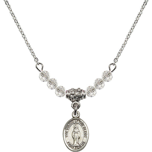Sterling Silver Virgin of the Globe Birthstone Necklace with Crystal Beads - 9345