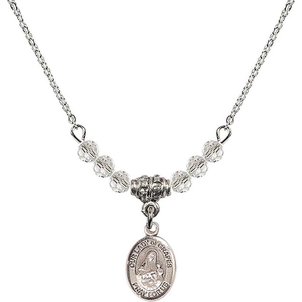 Sterling Silver Our Lady of Grapes Birthstone Necklace with Crystal Beads - 9347