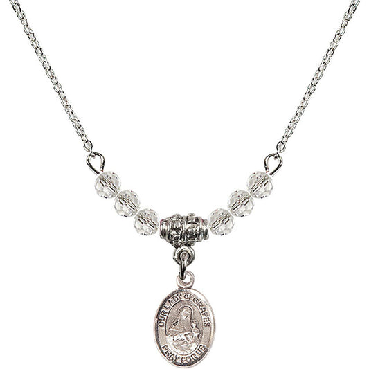 Sterling Silver Our Lady of Grapes Birthstone Necklace with Crystal Beads - 9347