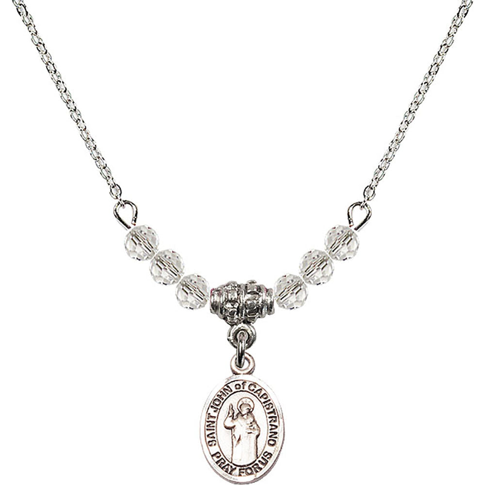 Sterling Silver Saint John of Capistrano Birthstone Necklace with Crystal Beads - 9350