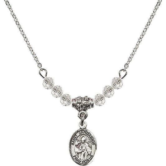 Sterling Silver Saint Januarius Birthstone Necklace with Crystal Beads - 9351