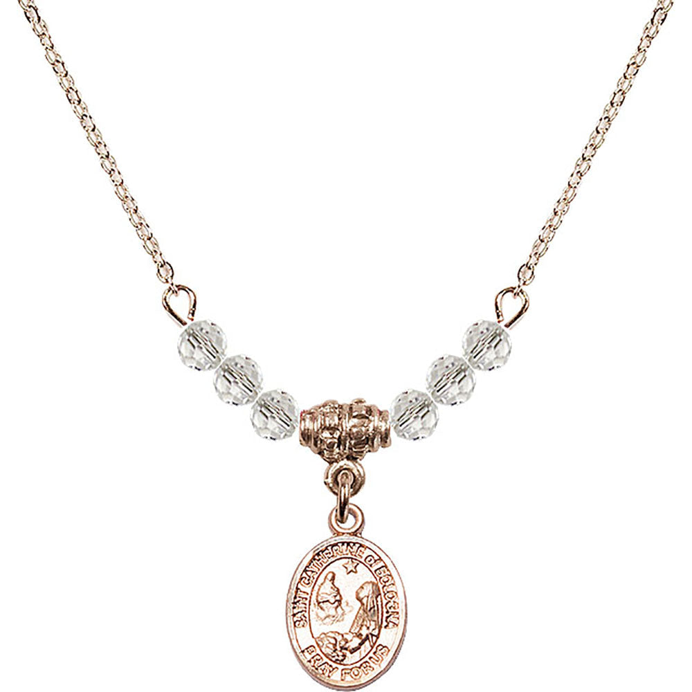 14kt Gold Filled Saint Catherine of Bologna Birthstone Necklace with Crystal Beads - 9354