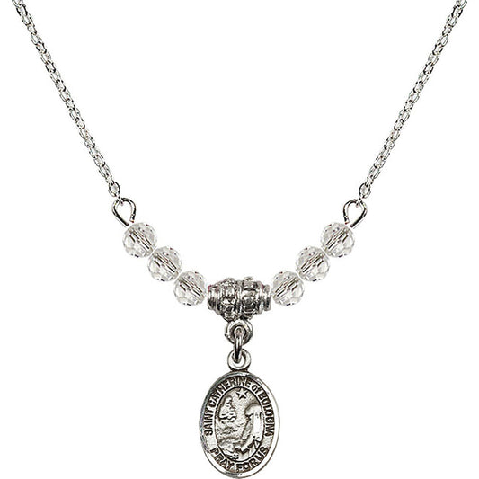 Sterling Silver Saint Catherine of Bologna Birthstone Necklace with Crystal Beads - 9354