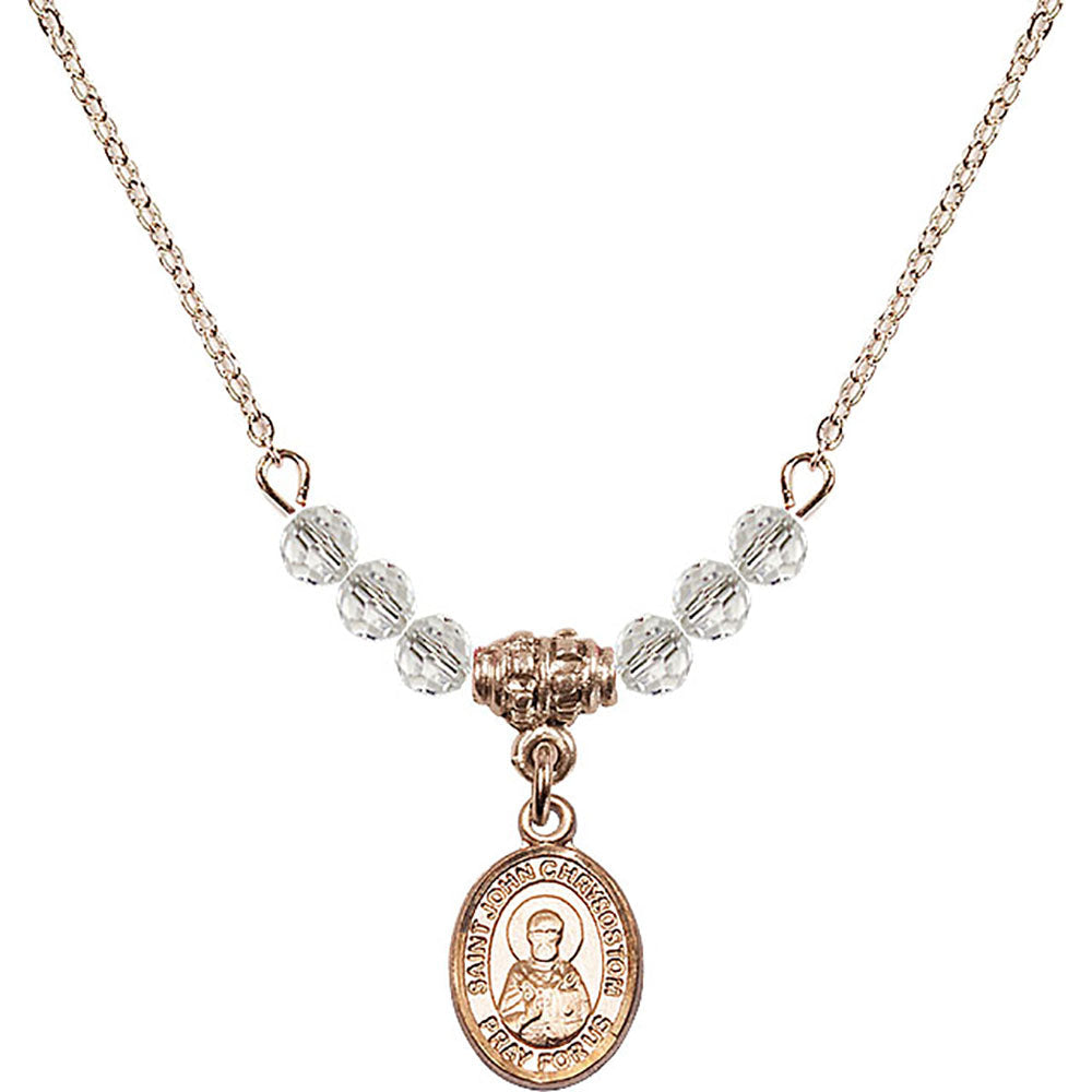 14kt Gold Filled Saint John Chrysostom Birthstone Necklace with Crystal Beads - 9357