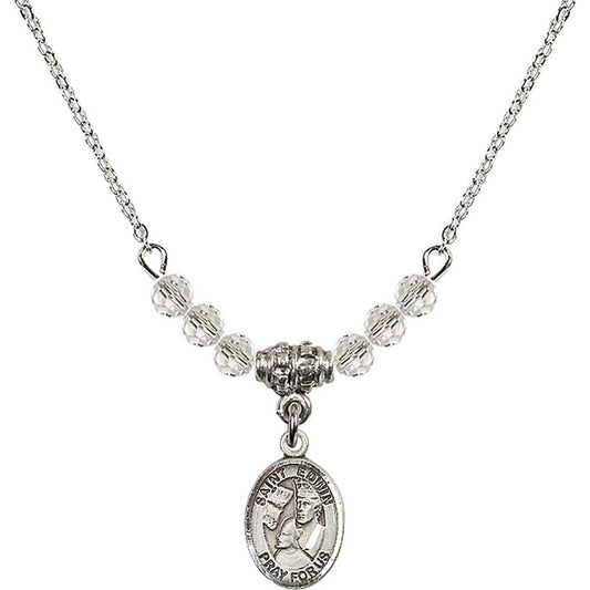 Sterling Silver Saint Edwin Birthstone Necklace with Crystal Beads - 9361