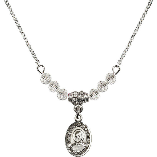 Sterling Silver Saint Josemaria Escriva Birthstone Necklace with Crystal Beads - 9362