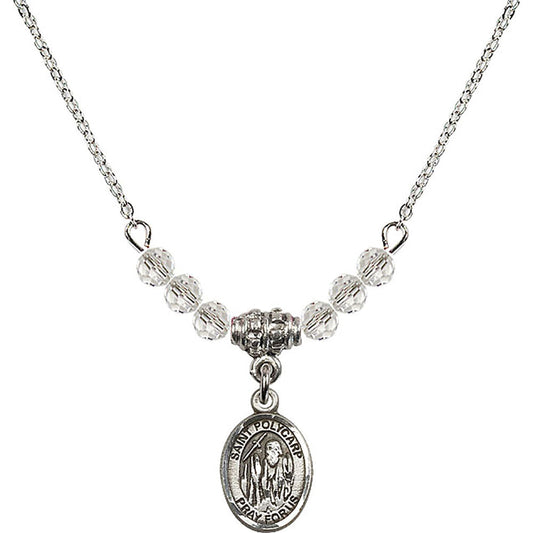 Sterling Silver Saint Polycarp of Smyrna Birthstone Necklace with Crystal Beads - 9363