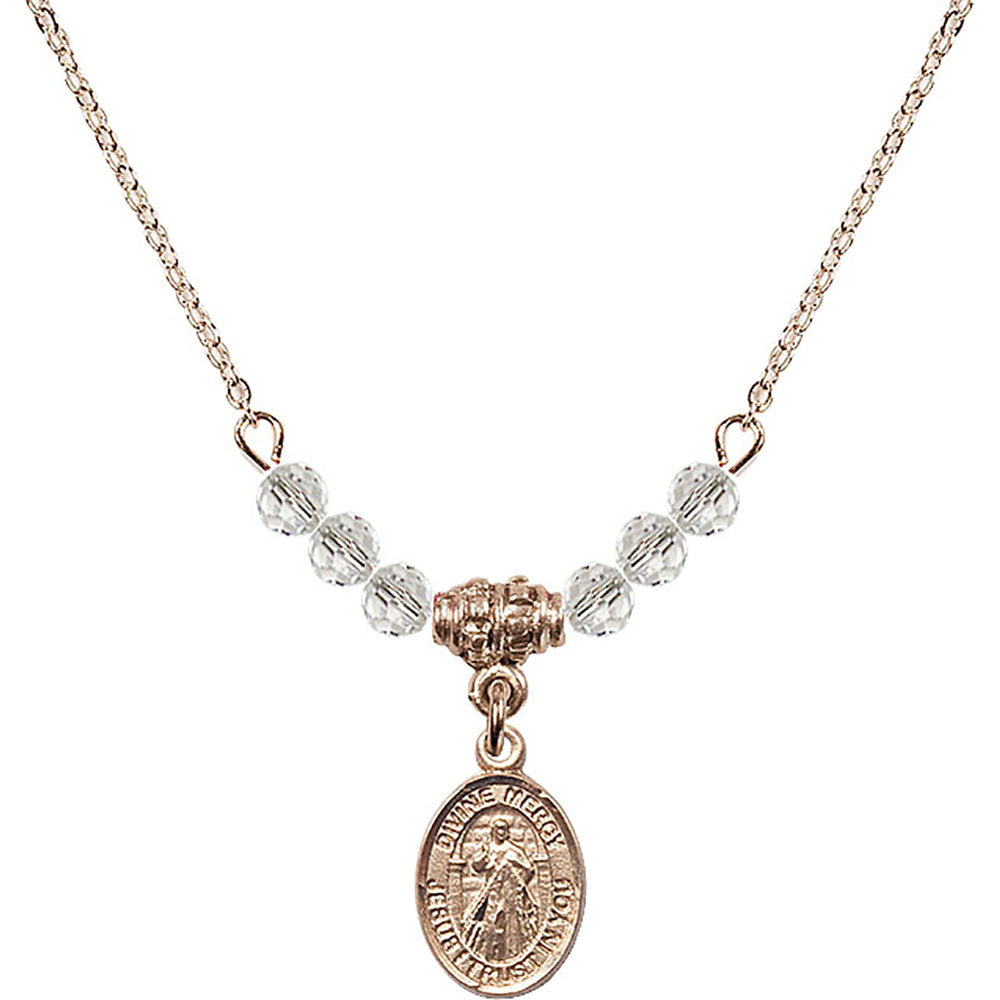 14kt Gold Filled Divine Mercy Birthstone Necklace with Crystal Beads - 9366