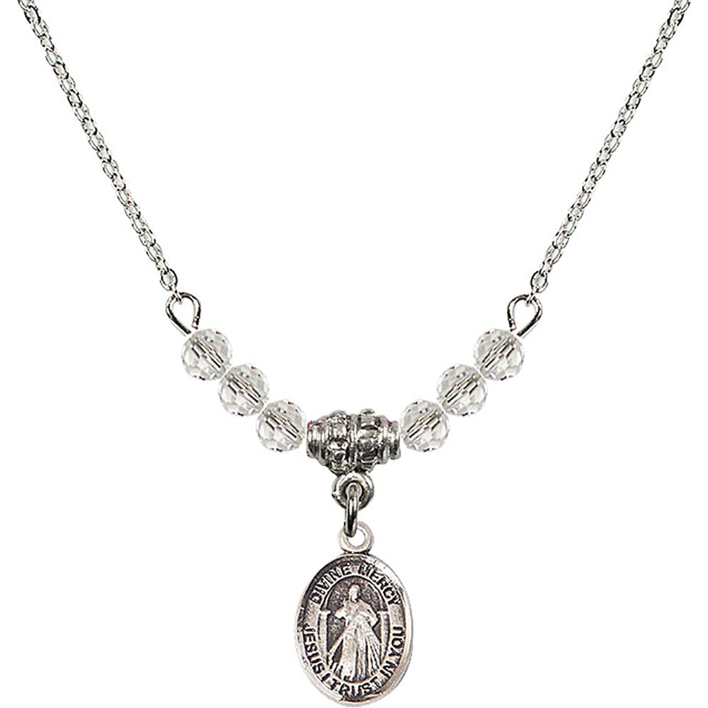 Sterling Silver Divine Mercy Birthstone Necklace with Crystal Beads - 9366