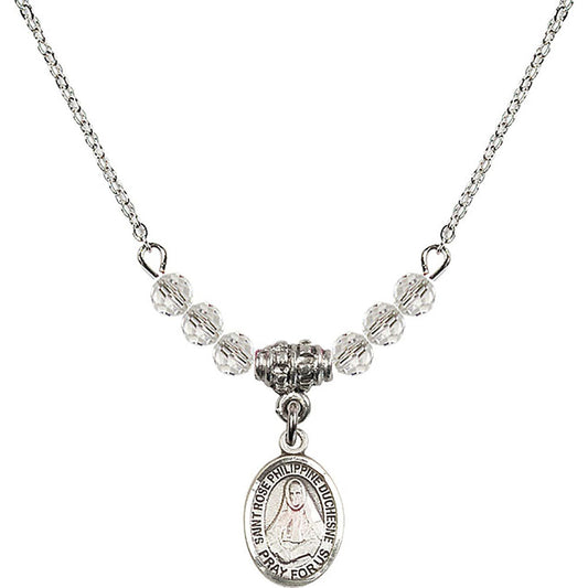 Sterling Silver Saint Rose Philippine Duchesne Birthstone Necklace with Crystal Beads - 9371