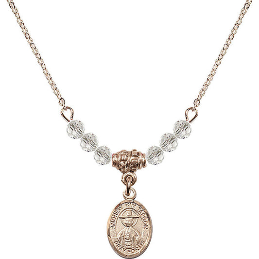 14kt Gold Filled Saint Andrew Kim Taegon Birthstone Necklace with Crystal Beads - 9373