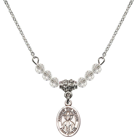 Sterling Silver Saint Andrew Kim Taegon Birthstone Necklace with Crystal Beads - 9373