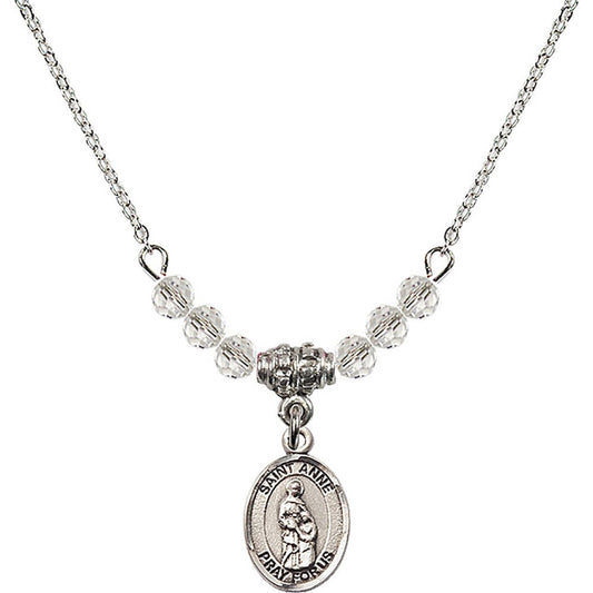 Sterling Silver Saint Anne Birthstone Necklace with Crystal Beads - 9374