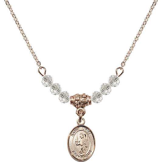 14kt Gold Filled Saint Uriel the Archangel Birthstone Necklace with Crystal Beads - 9378