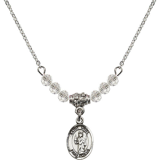 Sterling Silver Saint Uriel the Archangel Birthstone Necklace with Crystal Beads - 9378