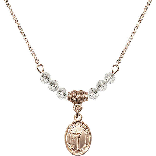 14kt Gold Filled Saint Aidan of Lindesfarne Birthstone Necklace with Crystal Beads - 9381