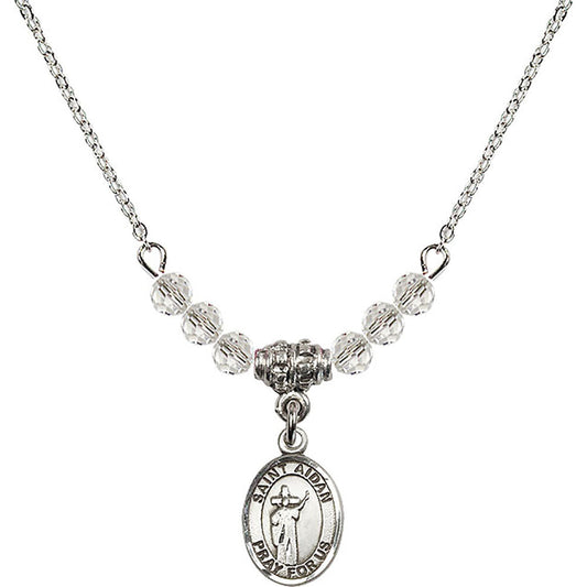 Sterling Silver Saint Aidan of Lindesfarne Birthstone Necklace with Crystal Beads - 9381