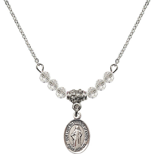 Sterling Silver Our Lady the Undoer of Knots Birthstone Necklace with Crystal Beads - 9383