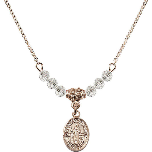 14kt Gold Filled Saint Bernadine of Sienna Birthstone Necklace with Crystal Beads - 9387