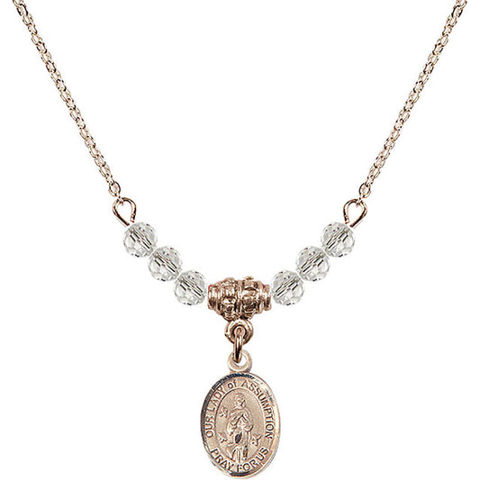 14kt Gold Filled Our Lady of Assumption Birthstone Necklace with Crystal Beads - 9388