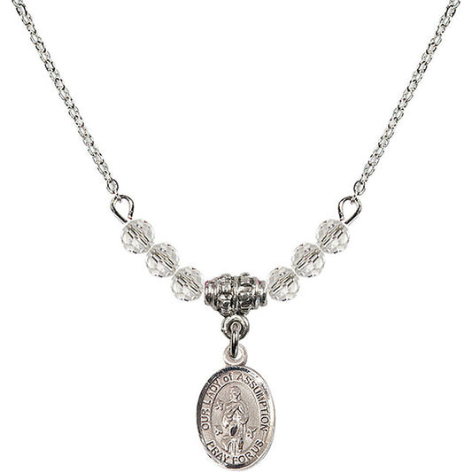 Sterling Silver Our Lady of Assumption Birthstone Necklace with Crystal Beads - 9388