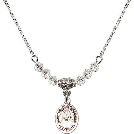 Sterling Silver Saint Pauline Visintainer Birthstone Necklace with Crystal Beads - 9391