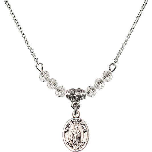Sterling Silver Saint Nathanael Birthstone Necklace with Crystal Beads - 9398