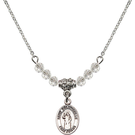 Sterling Silver Saint Columbkille Birthstone Necklace with Crystal Beads - 9399