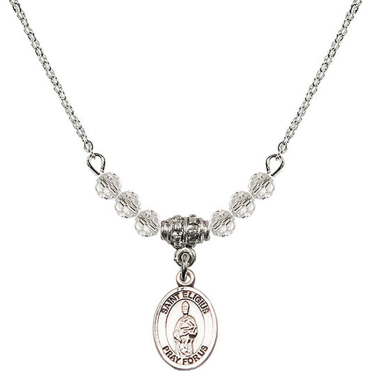 Sterling Silver Saint Eligius Birthstone Necklace with Crystal Beads - 9402