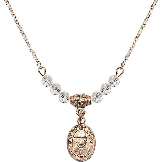 14kt Gold Filled Saint Damien of Molokai Birthstone Necklace with Crystal Beads - 9412