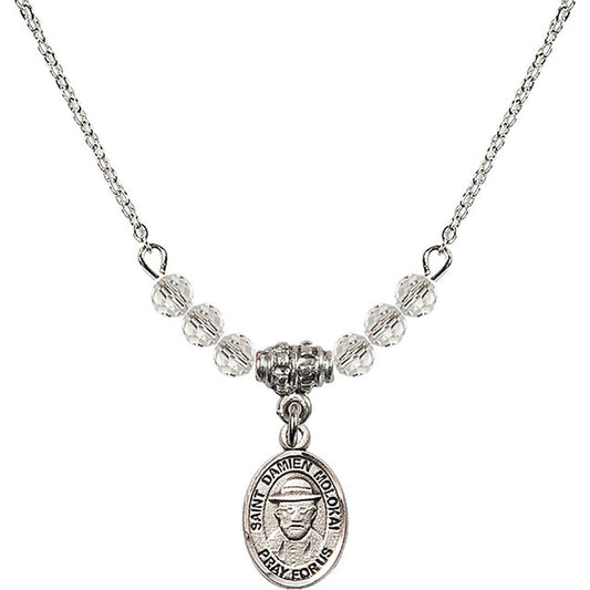 Sterling Silver Saint Damien of Molokai Birthstone Necklace with Crystal Beads - 9412
