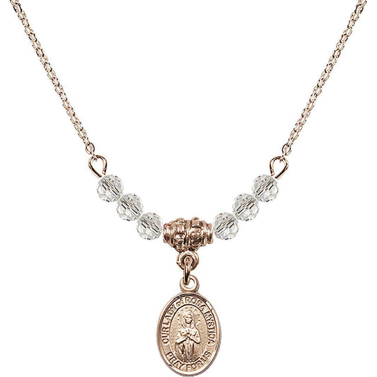 14kt Gold Filled Our Lady of Rosa Mystica Birthstone Necklace with Crystal Beads - 9413