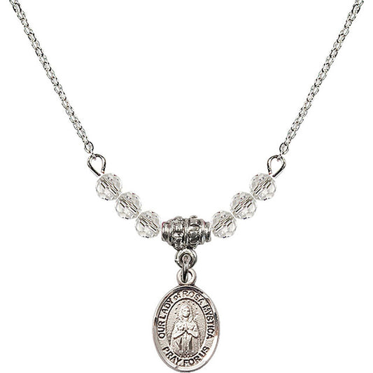 Sterling Silver Our Lady of Rosa Mystica Birthstone Necklace with Crystal Beads - 9413