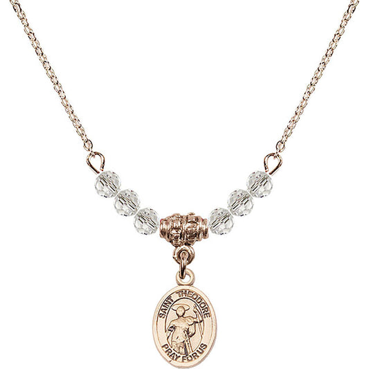 14kt Gold Filled Saint Theodore Stratelates Birthstone Necklace with Crystal Beads - 9415