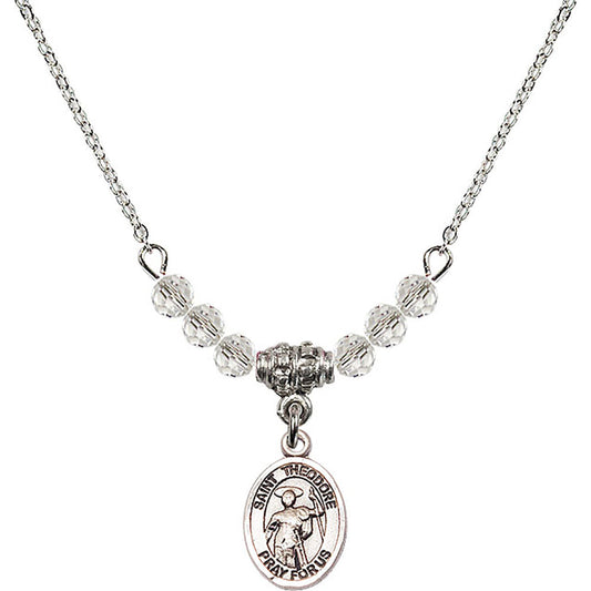 Sterling Silver Saint Theodore Stratelates Birthstone Necklace with Crystal Beads - 9415