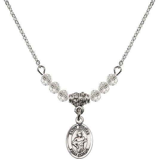 Sterling Silver Saint Dismas Birthstone Necklace with Crystal Beads - 9418