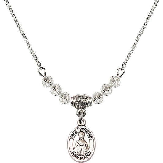 Sterling Silver Saint Winifred of Wales Birthstone Necklace with Crystal Beads - 9419