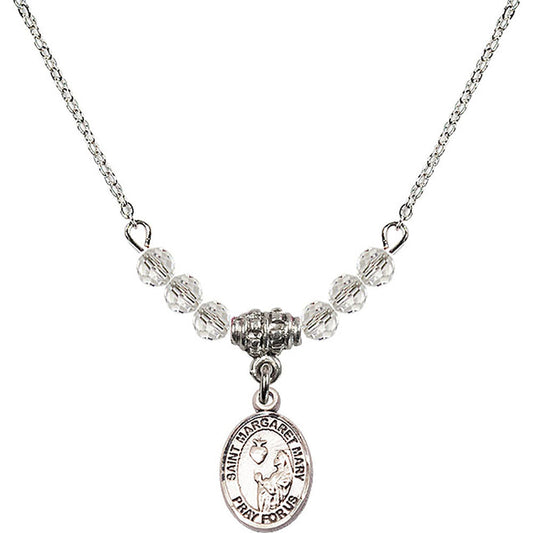 Sterling Silver Saint Margaret Mary Alacoque Birthstone Necklace with Crystal Beads - 9420