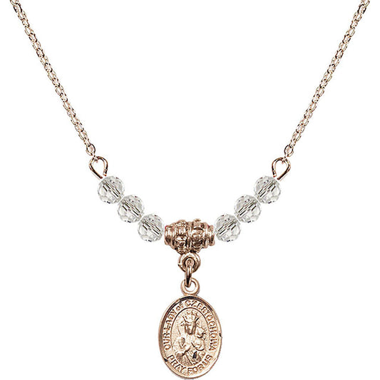 14kt Gold Filled Our Lady of Czestochowa Birthstone Necklace with Crystal Beads - 9421