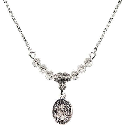 Sterling Silver Our Lady of Czestochowa Birthstone Necklace with Crystal Beads - 9421