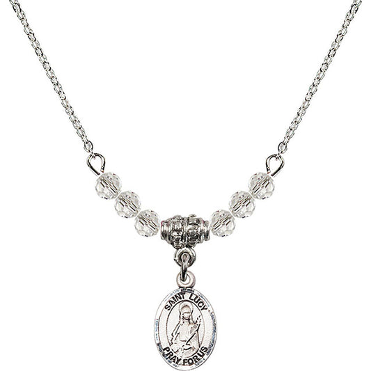 Sterling Silver Saint Lucy Birthstone Necklace with Crystal Beads - 9422